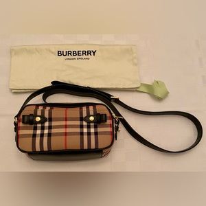 Burberry Convertible Double Zip Bely Bag, Vintage Check Canvas Micro